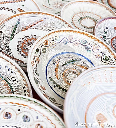 Traditional ceramic plates exposed to a fair Stock Photo