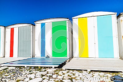 Traditional changing rooms on the beach Editorial Stock Photo