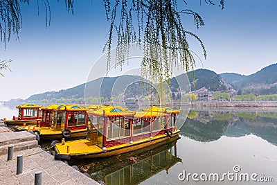 Traditional china boat on a lake Stock Photo