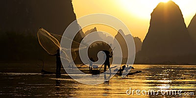 Traditional China Fishing Fisherman Concept Stock Photo