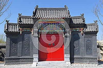 Chinese traditional archway building and yard Stock Photo