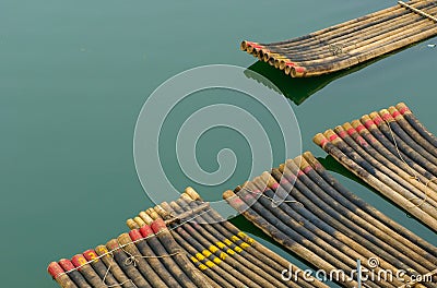 Traditional chinese bamboo rafts Stock Photo