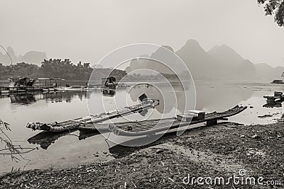 Traditional chinese bamboo rafts Stock Photo