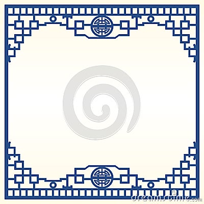 Traditional Chinese Blue Porcelain And White Jade Colors Background, The Fretwork Window Frame Stock Photo