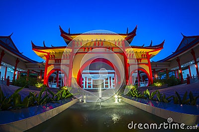 Traditional chinese building at twilight time Stock Photo