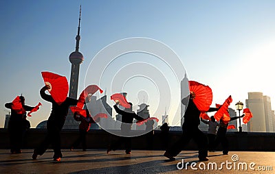 Traditional Chinese Dance with Fans Editorial Stock Photo