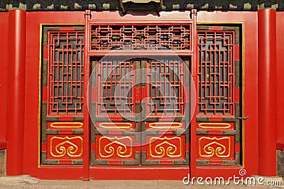 Traditional Chinese doors in The Palace Museum Forbidden City located in Beijing, China Editorial Stock Photo