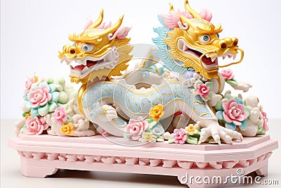 Traditional Chinese Dragon with Exquisite Gold and Multicolored Ornaments in Close-up Photography Stock Photo
