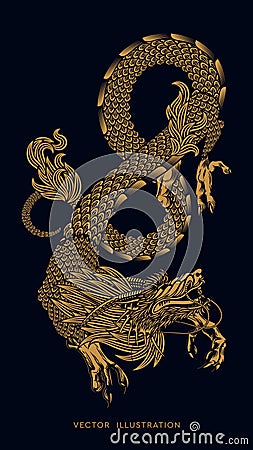 Traditional Chinese Dragon. Gold asian dragons. Happy Chinese New Year 2024 year of the gold dragon zodiac sign. Vector Vector Illustration