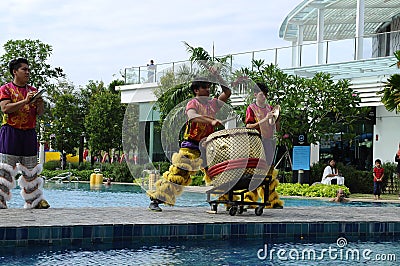 Traditional Chinese drum. Plays together with lion dance by trained drummers. Editorial Stock Photo