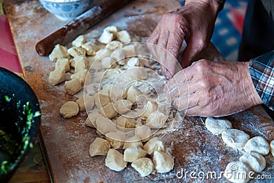 Traditional Chinese dumplings. Cooking homemade dumplings with meat . Stock Photo