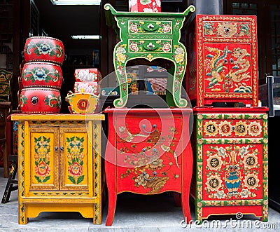 Traditional Chinese furniture shop Stock Photo