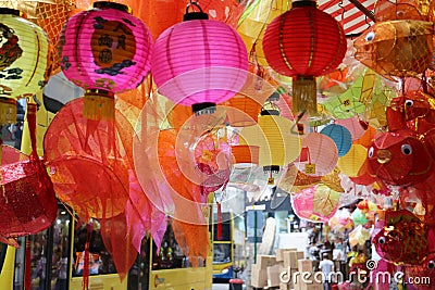 A Traditional Chinese lantern selling in market for Mid-Autumn festival celebration Editorial Stock Photo
