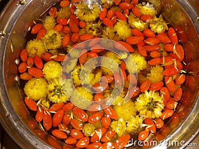 Chrysanthemum tea with Lycium chinense Stock Photo