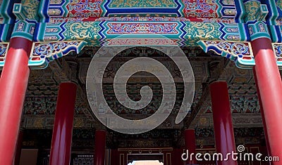 Traditional Chinese Ornamentation On The Ceiling Of A Building Within The Forbidden City In Beijing, China Stock Photo