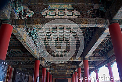 Traditional Chinese Ornamentation And Design On The Ceiling Of A Building Within The Forbidden City In Beijing, China Stock Photo