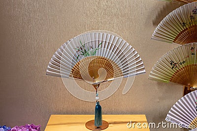 Traditional Chinese paper and bamboo folding hand fans, stock photo Stock Photo