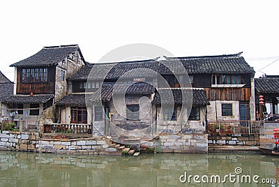 Traditional Chinese residential buildings in a water town Stock Photo