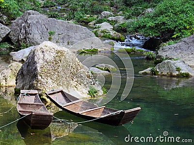 Traditional Chinese River Boats Stock Photo