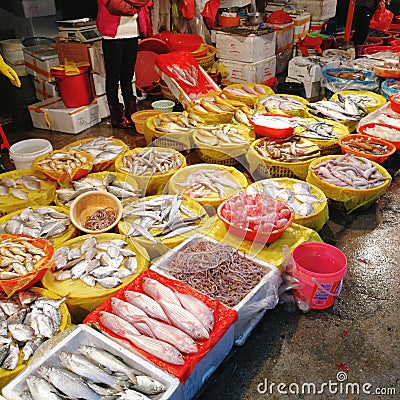 Traditional Chinese seafood market Stock Photo