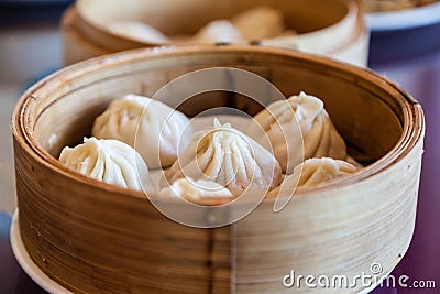 Traditional Chinese Soup-Filled Pork Dumpling Xiao Long Bao Stock Photo