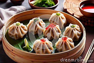 Traditional Chinese steamed dumpling dim sum food snack meal Stock Photo