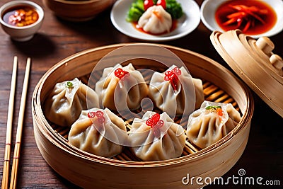 Traditional Chinese steamed dumpling dim sum food snack meal Stock Photo