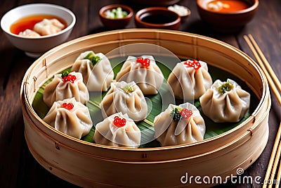 Traditional Chinese steamed dumpling dim sum food snack meal Stock Photo