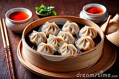 Traditional Chinese steamed dumpling dim sum food snack meal Stock Photo