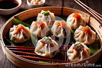 Traditional Chinese steamed dumpling dim sum food snack meal Stock Photo