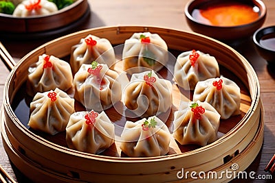 Traditional Chinese steamed dumpling dim sum food snack meal Stock Photo