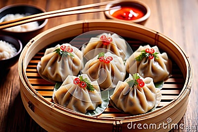 Traditional Chinese steamed dumpling dim sum food snack meal Stock Photo