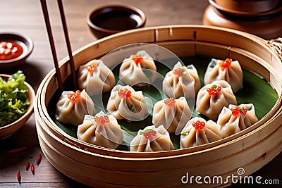 Traditional Chinese steamed dumpling dim sum food snack meal Stock Photo