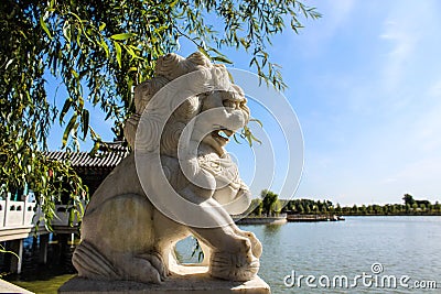 Traditional Chinese stone lion Stock Photo