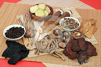 Traditional Chinese Tonic Herbs for Herbal Medicine Stock Photo