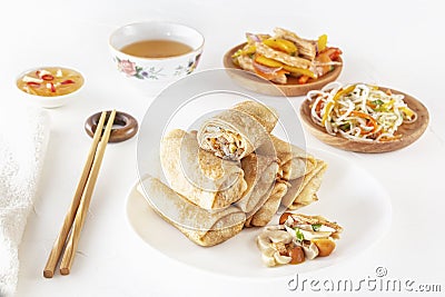 Traditional Chinese tortillas filled - bings in a plate Stock Photo