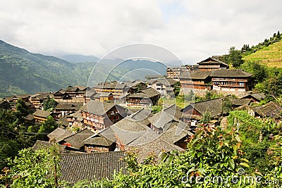 Traditional chinese village wooden houses Stock Photo