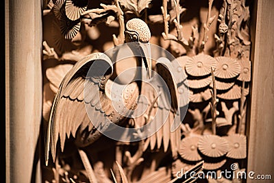 Traditional Chinese woodcarving of bird Stock Photo