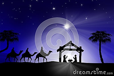Traditional Christian Christmas Nativity scene with the three wi Stock Photo