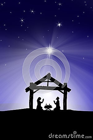 Traditional Christian Christmas Nativity scene with the three wi Stock Photo