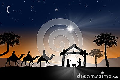 Traditional Christian Christmas Nativity scene with the three wi Stock Photo