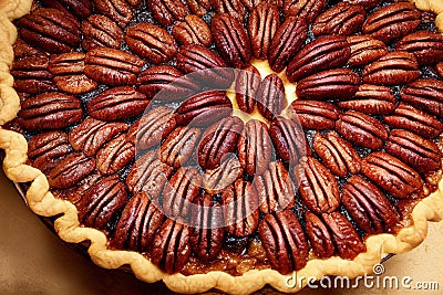 Traditional Christmas American dessert baked pecan pie Stock Photo