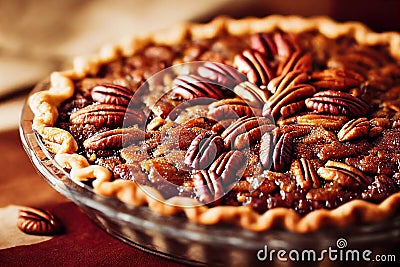 Traditional Christmas American dessert baked pecan pie Stock Photo