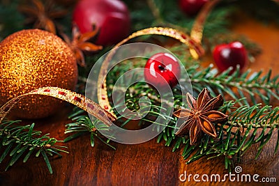 Traditional Christmas decoration on wooden table Stock Photo
