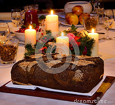 Traditional Christmas Eve dinner table Stock Photo