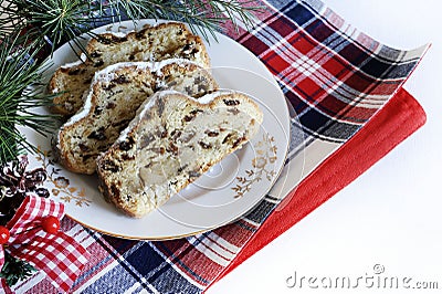 Traditional Christmas german dessert Stollen also known as Christstollen. Stock Photo