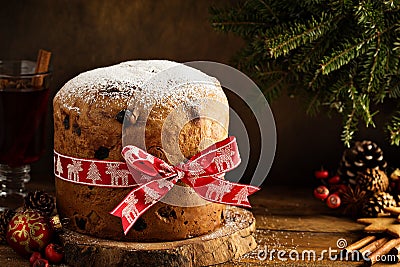 Traditional Christmas panettone with dried fruits Stock Photo