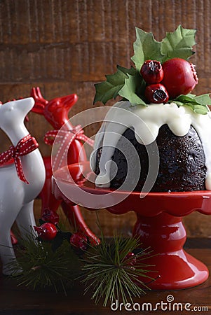 Traditional Christmas Plum Pudding Stock Photo