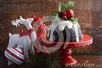 Traditional Christmas Plum Pudding Stock Photo