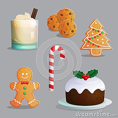 Traditional Christmas treats illustration set Vector Illustration